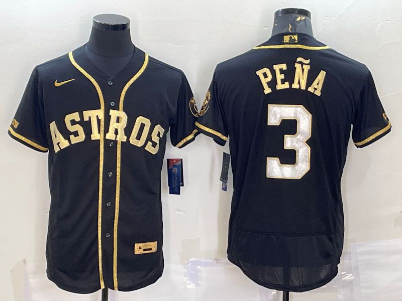 Men Houston Astros 3 Pena Black Champion Gold Elite Nike 2022 MLB Jersey